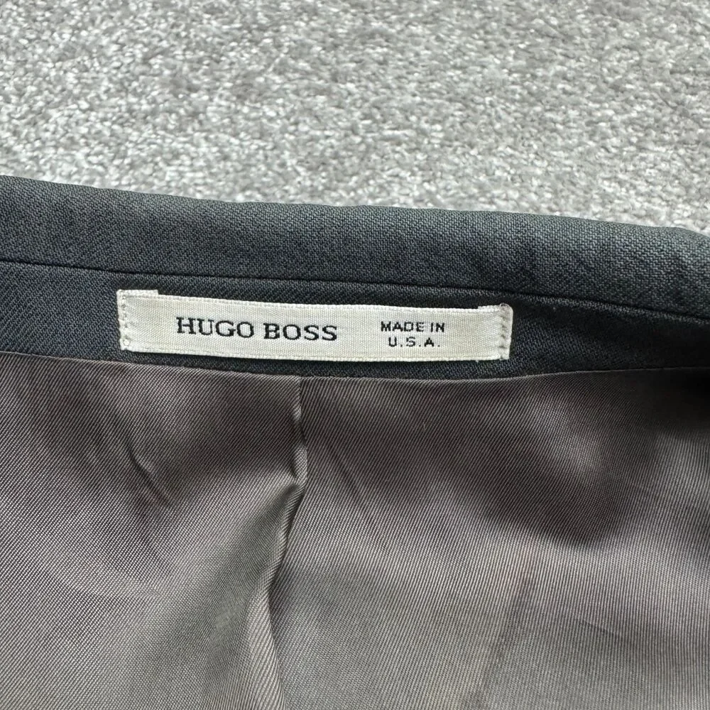 Vintage Hugo Boss Two Button Suit Jacket Men 38R Green 100% Wool USA Made Blazer